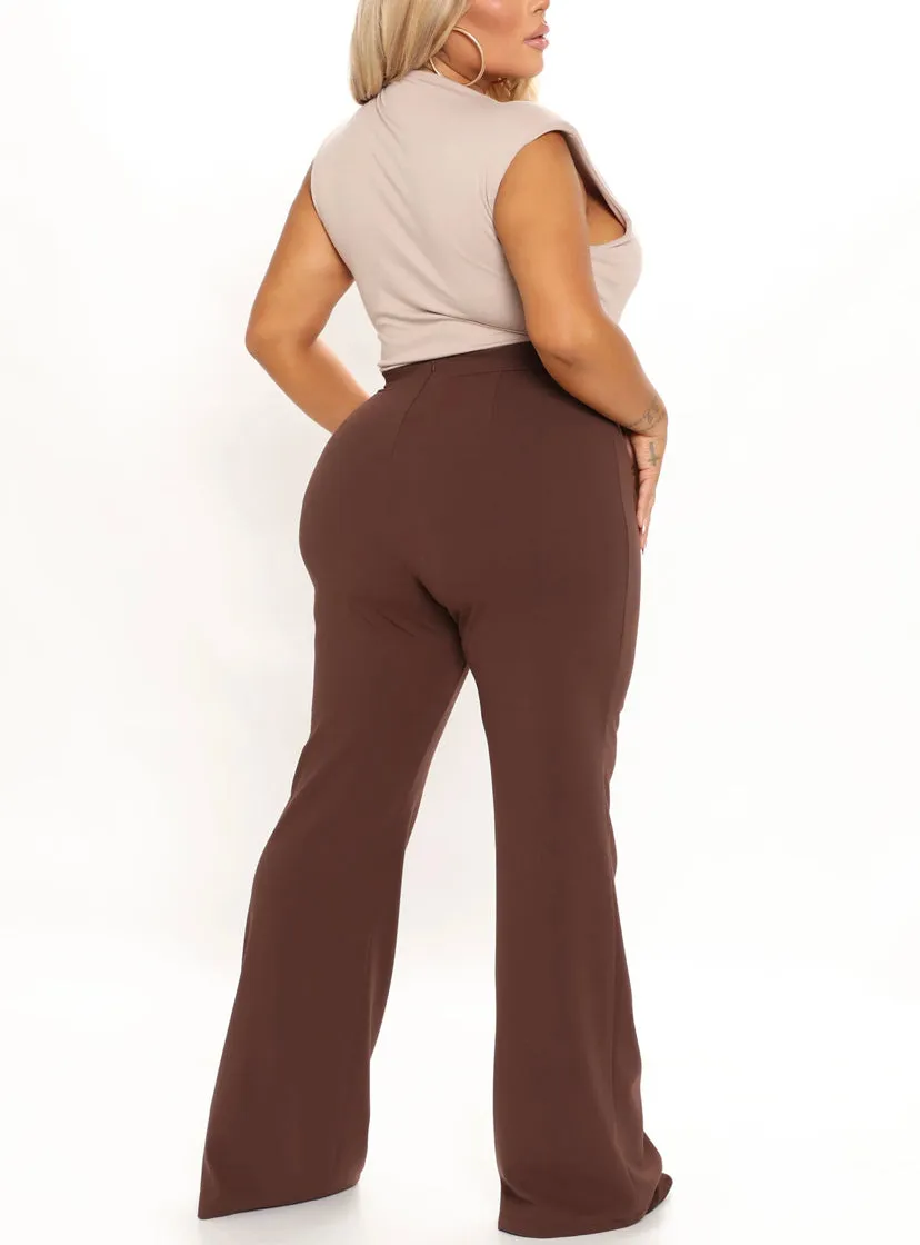 WOMEN Plus Size Brown Wide Leg Dress Pants