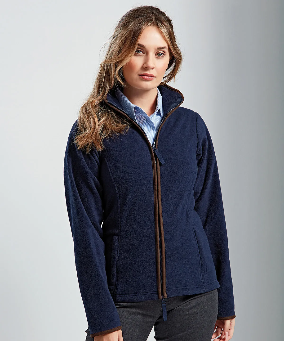 Womens artisan fleece jacket | Navy/Brown